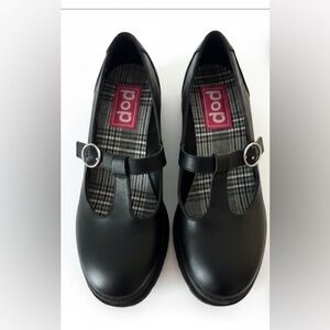 Mary Jane shoes from POP and feature a buckle strap plaid insole. Size 7